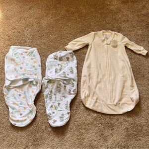 Zip Sleep Sack and Swaddle Set - Cream, White, Green Print